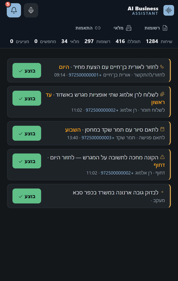 מסך כל הבטחה הופכת לתזכורת באפליקציה